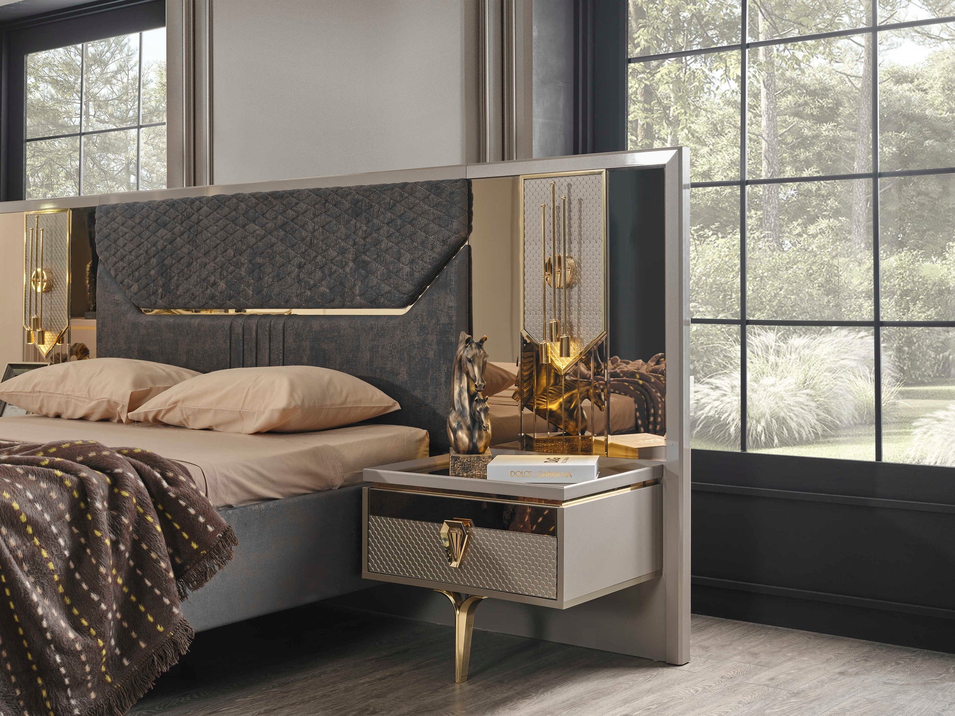 DESIGNER BEDROOM SUITE grey gold