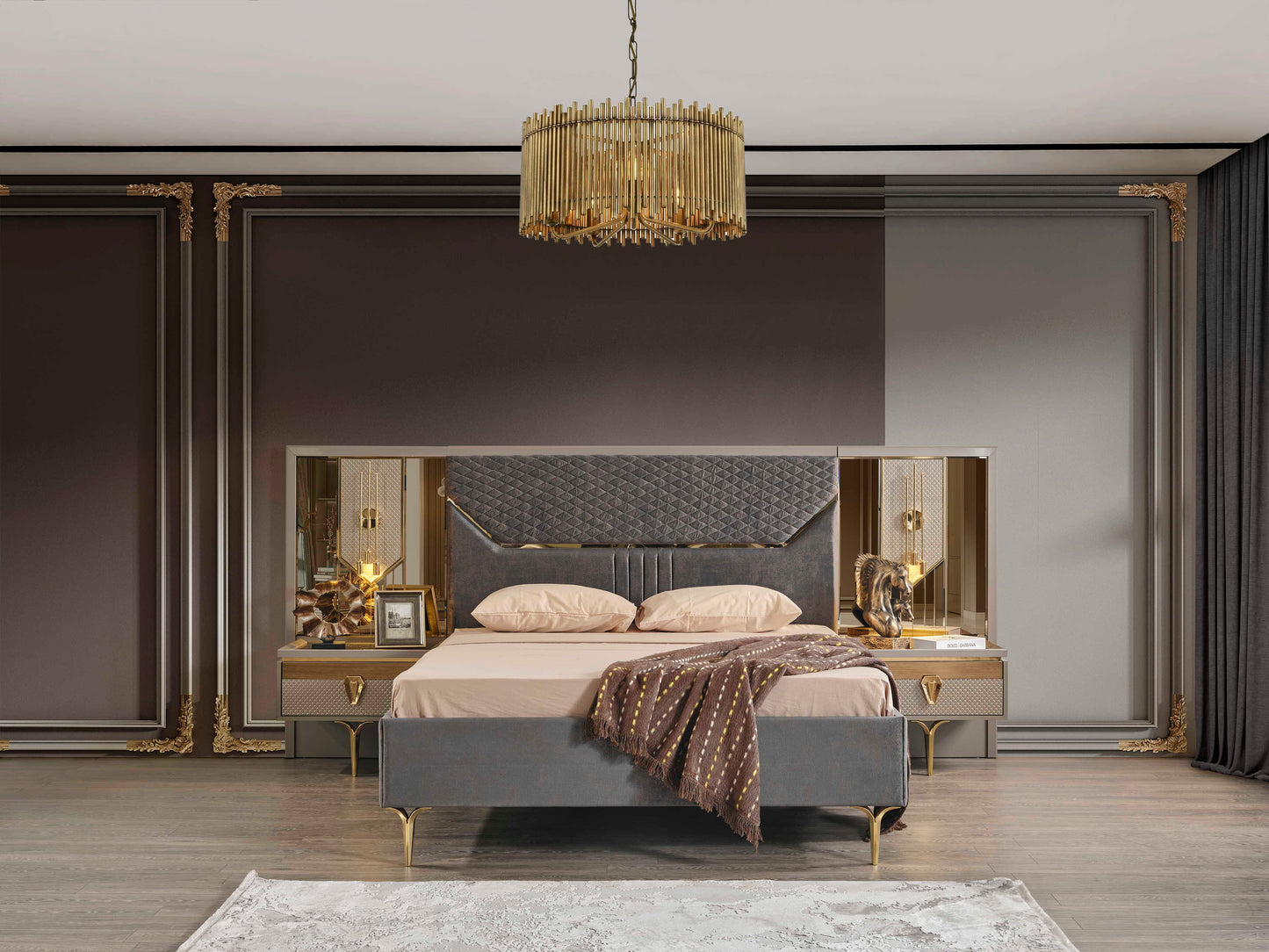 DESIGNER BEDROOM SUITE grey gold 