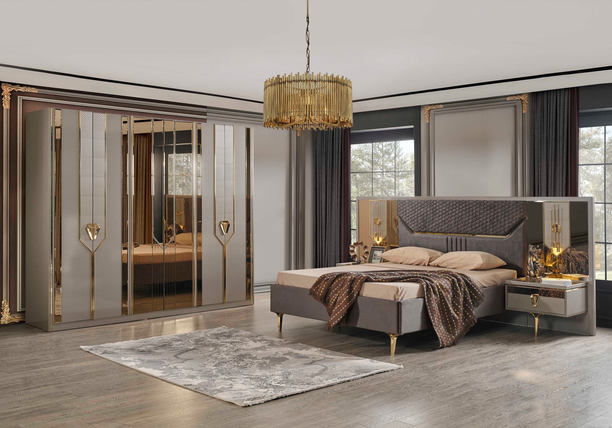 DESIGNER BEDROOM SUITE grey gold