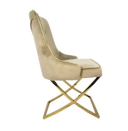 beige and gold velvet luxury dining chair