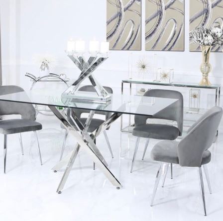 glass silver dining table