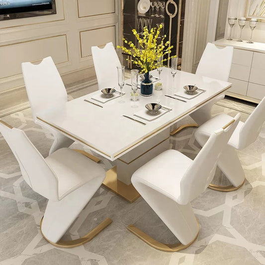 modern white and gold dining set