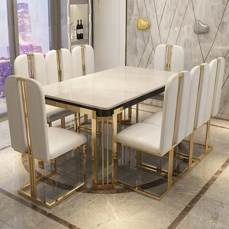 white and gold marble dining set