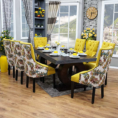 8 seater wood dining set mustard chair