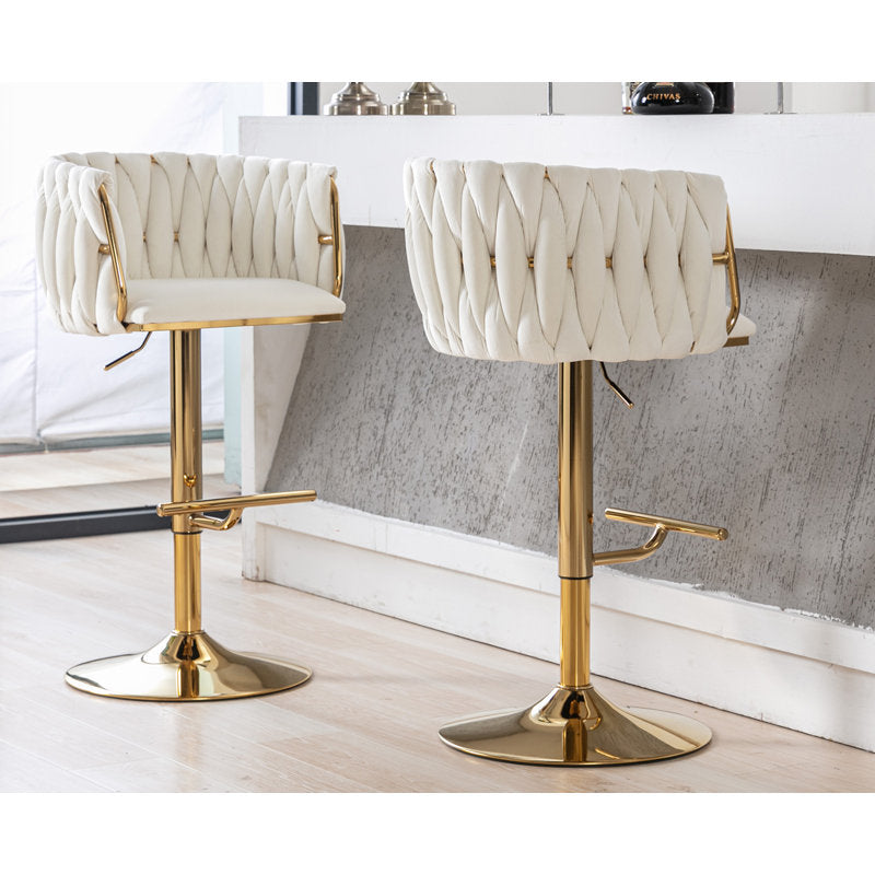white gold velvet bar stool