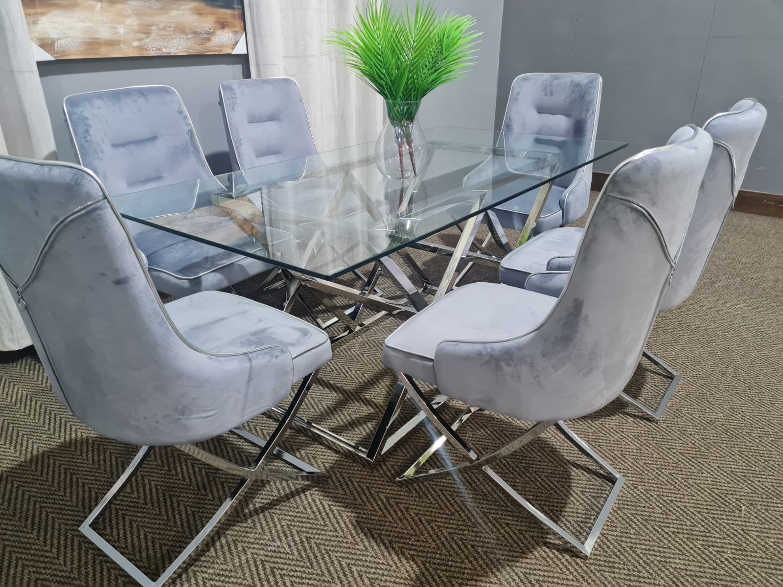 silver dining set velvet chair