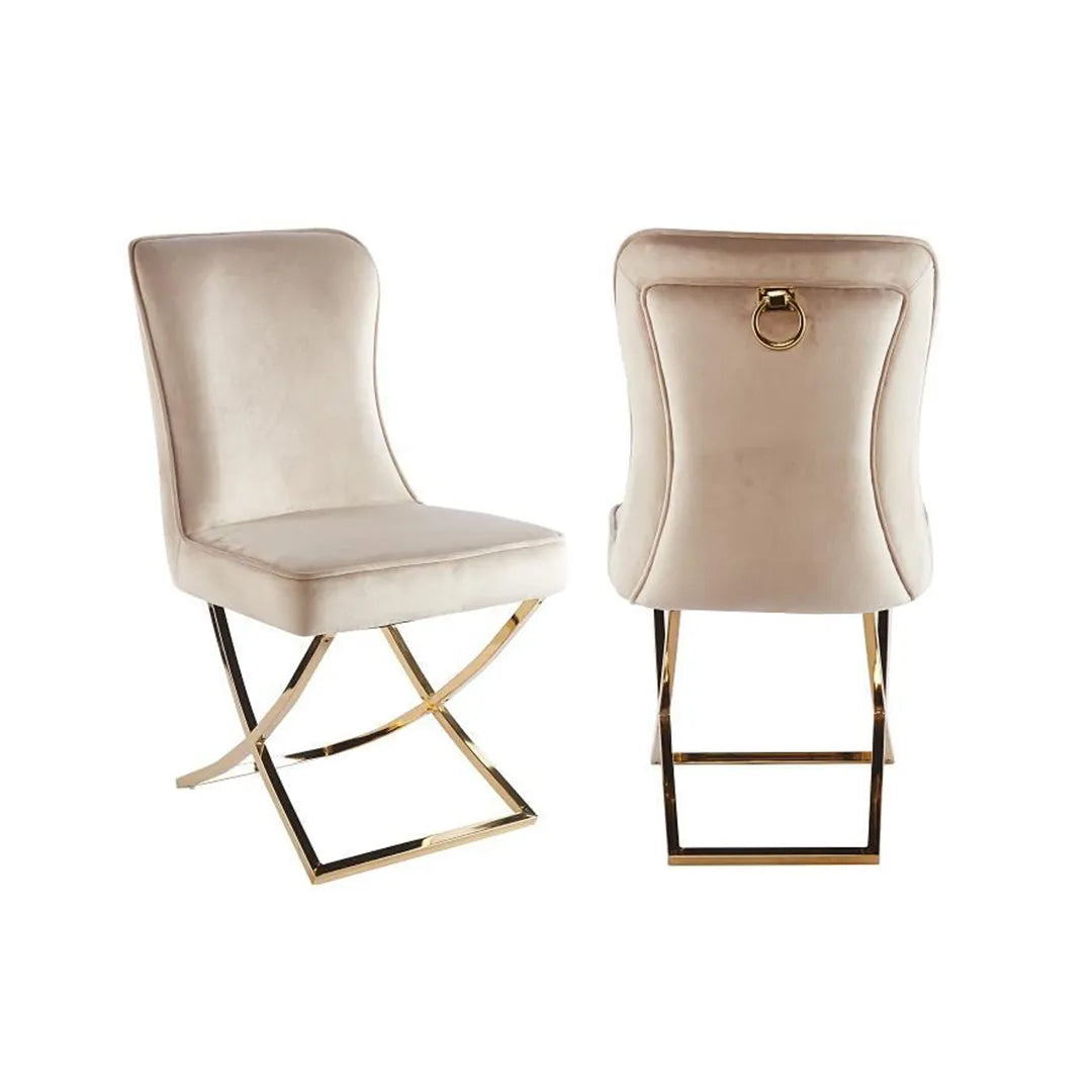 velvet beige and gold dining chairs