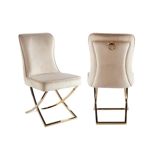 velvet beige and gold dining chairs