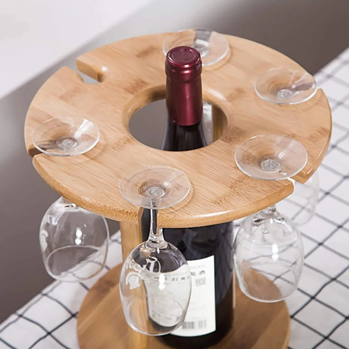 Bamboo countertop wine glass rack