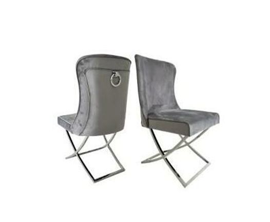 velvet grey and silver dining chairs